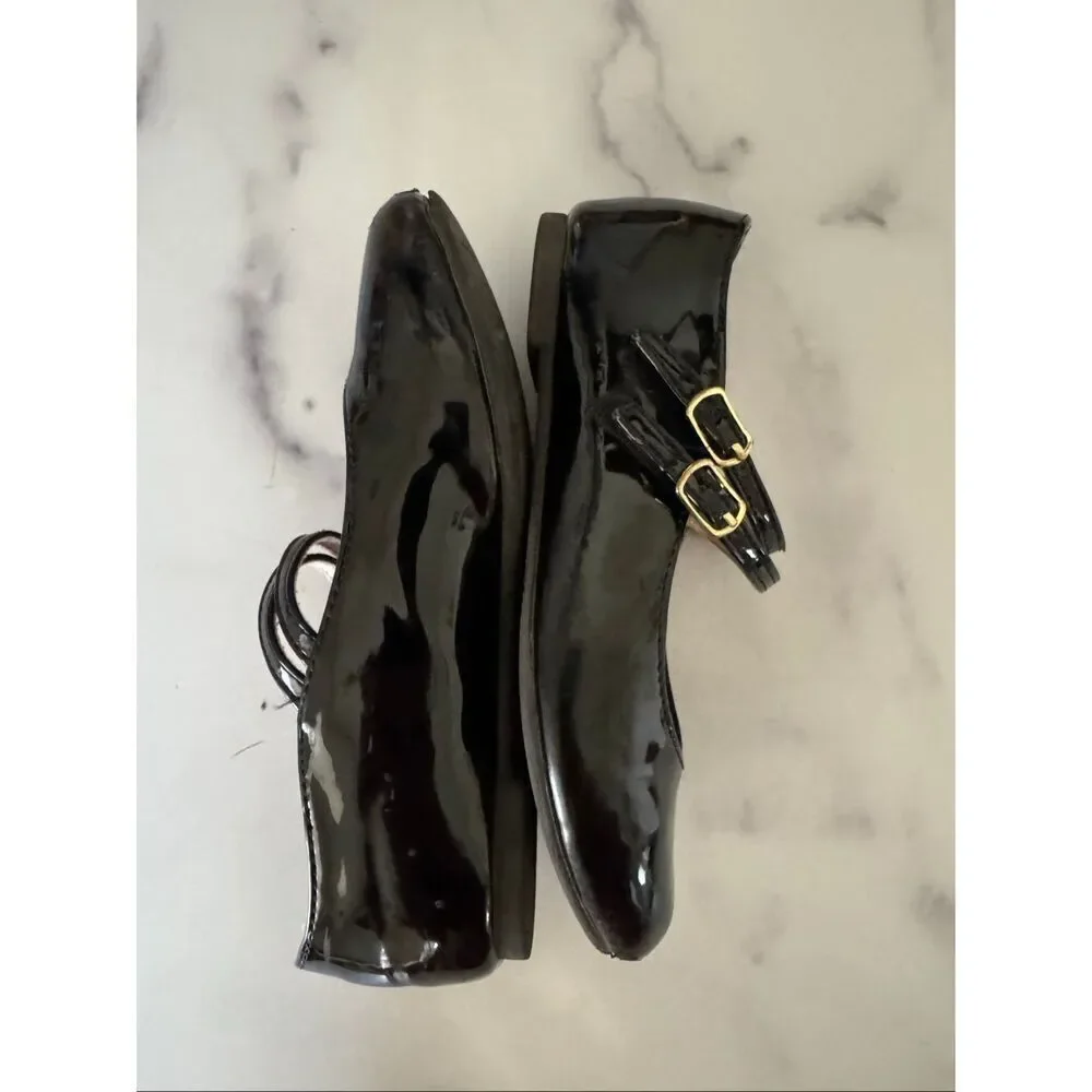 girls size 12 black glossy patent Mary Jane ballet shoes dressy small round toe